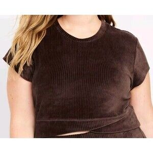 NWT Women's Old Navy Ultra Crop Velour Performance Top Size 2X (20-22) Brown